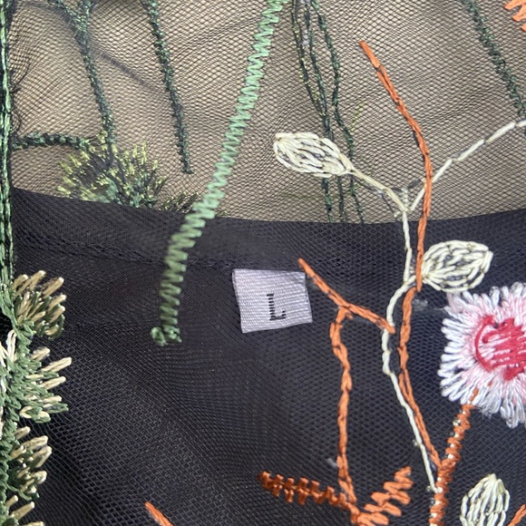 Sheer Floral Embroidered Garden Dress with Black Slip - Picture 4 of 6